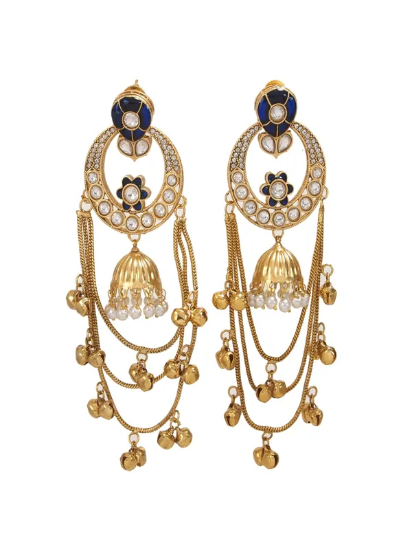 Ethnic_Kashmiri_Style_Gold_Plated_Drop_Earrings_With_Kundan_&_Bell_Tassels