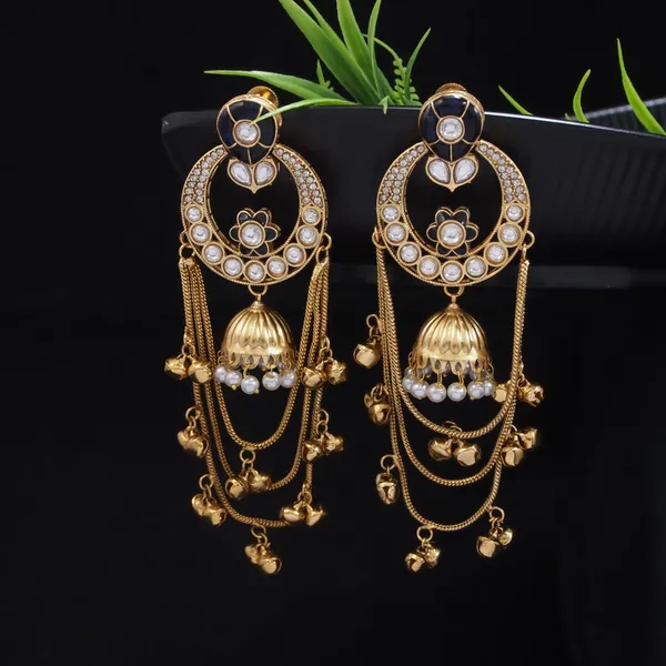 Ethnic_Kashmiri_Style_Gold_Plated_Drop_Earrings_With_Kundan_&_Bell_Tassels