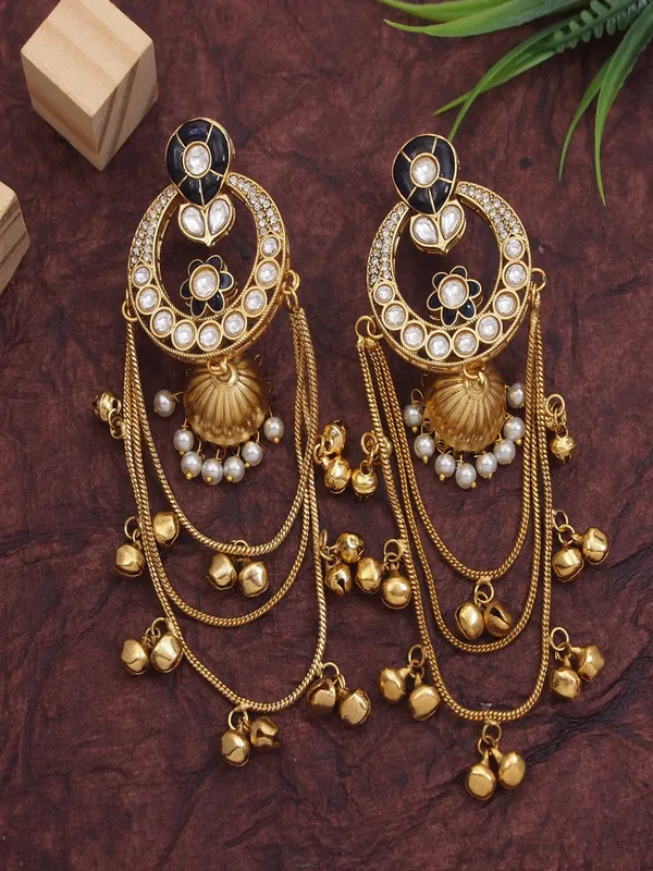 Ethnic_Kashmiri_Style_Gold_Plated_Drop_Earrings_With_Kundan_&_Bell_Tassels