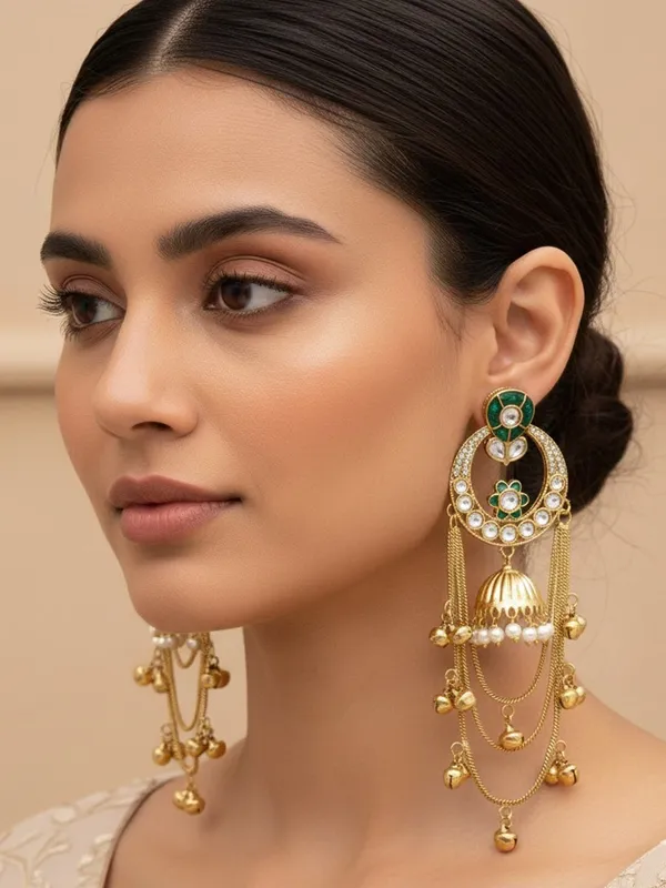 Ethnic_Kashmiri_Style_Gold_Plated_Drop_Earrings_With_Kundan_&_Bell_Tassels