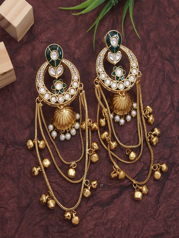 Ethnic_Kashmiri_Style_Gold_Plated_Drop_Earrings_With_Kundan_&_Bell_Tassels