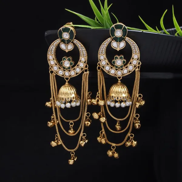 Ethnic_Kashmiri_Style_Gold_Plated_Drop_Earrings_With_Kundan_&_Bell_Tassels
