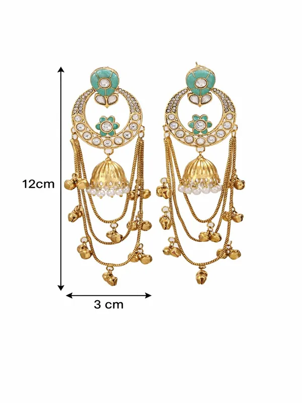 Ethnic_Kashmiri_Style_Gold_Plated_Drop_Earrings_With_Kundan_&_Bell_Tassels
