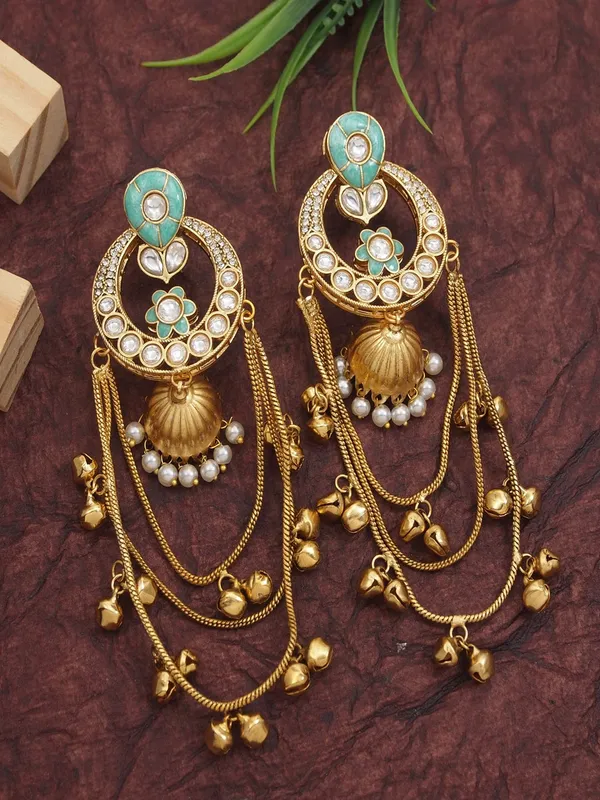 Ethnic_Kashmiri_Style_Gold_Plated_Drop_Earrings_With_Kundan_&_Bell_Tassels