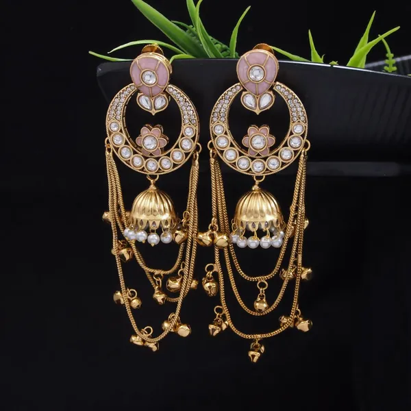 Ethnic_Kashmiri_Style_Gold_Plated_Drop_Earrings_With_Kundan_&_Bell_Tassels