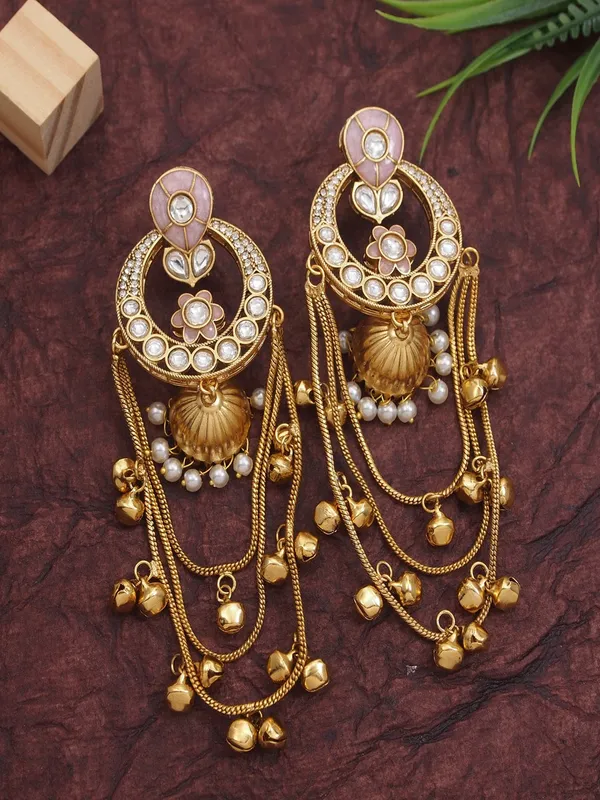 Ethnic_Kashmiri_Style_Gold_Plated_Drop_Earrings_With_Kundan_&_Bell_Tassels