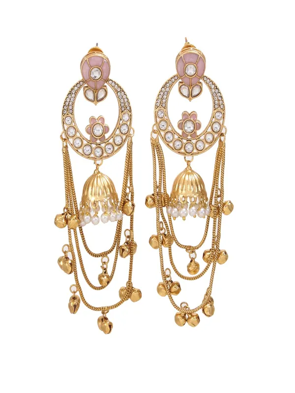 Ethnic_Kashmiri_Style_Gold_Plated_Drop_Earrings_With_Kundan_&_Bell_Tassels