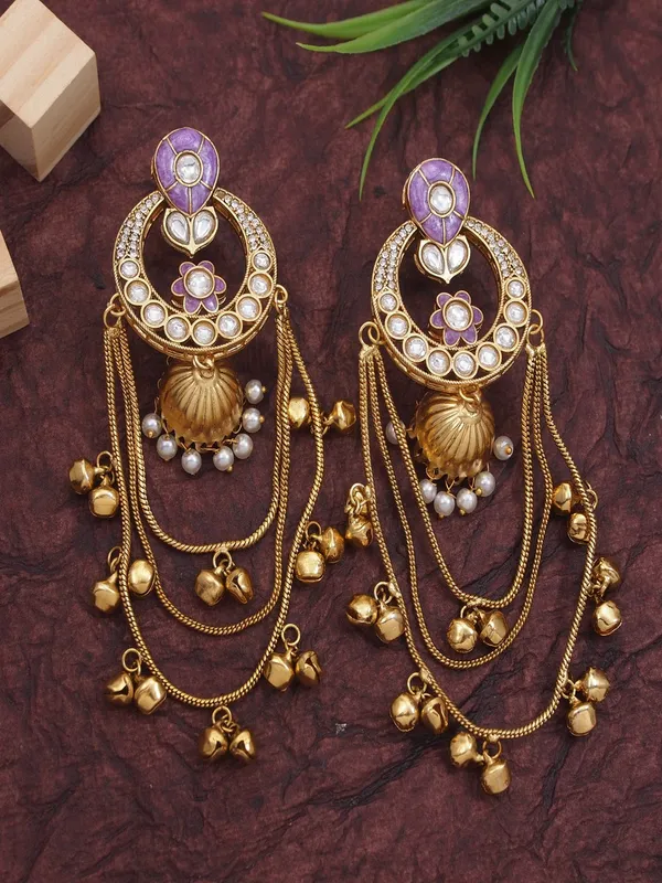 Ethnic_Kashmiri_Style_Gold_Plated_Drop_Earrings_With_Kundan_&_Bell_Tassels