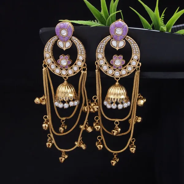 Ethnic_Kashmiri_Style_Gold_Plated_Drop_Earrings_With_Kundan_&_Bell_Tassels