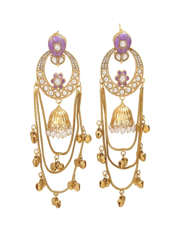 Ethnic_Kashmiri_Style_Gold_Plated_Drop_Earrings_With_Kundan_&_Bell_Tassels