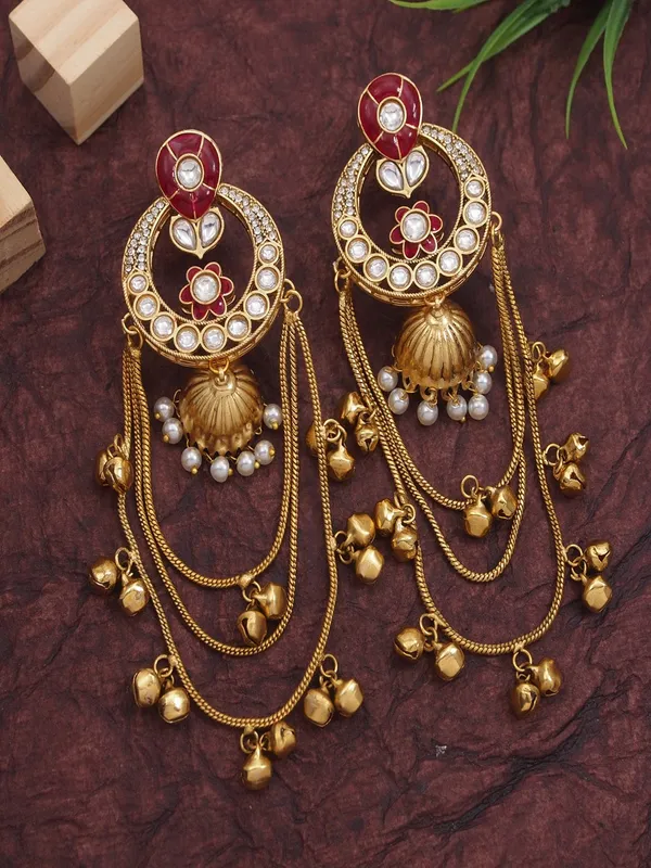 Ethnic_Kashmiri_Style_Gold_Plated_Drop_Earrings_With_Kundan_&_Bell_Tassels