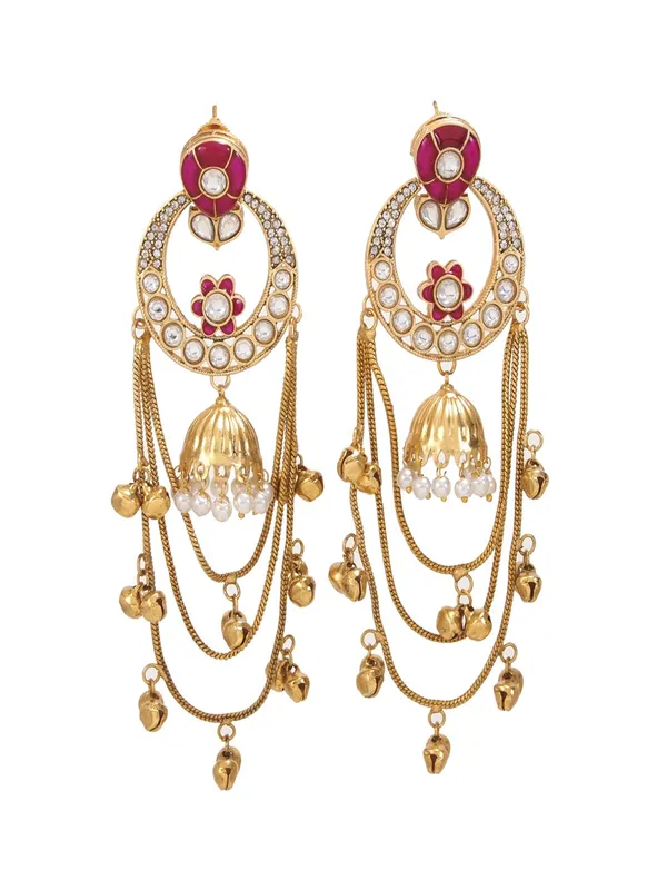 Ethnic_Kashmiri_Style_Gold_Plated_Drop_Earrings_With_Kundan_&_Bell_Tassels