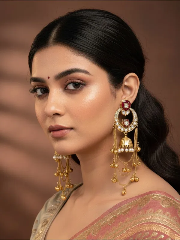 Ethnic_Kashmiri_Style_Gold_Plated_Drop_Earrings_With_Kundan_&_Bell_Tassels