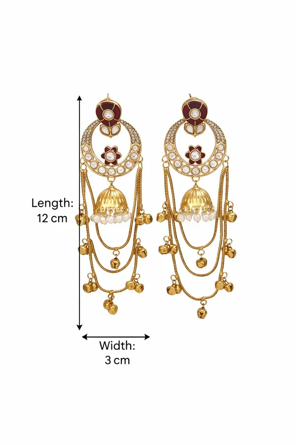 Ethnic_Kashmiri_Style_Gold_Plated_Drop_Earrings_With_Kundan_&_Bell_Tassels