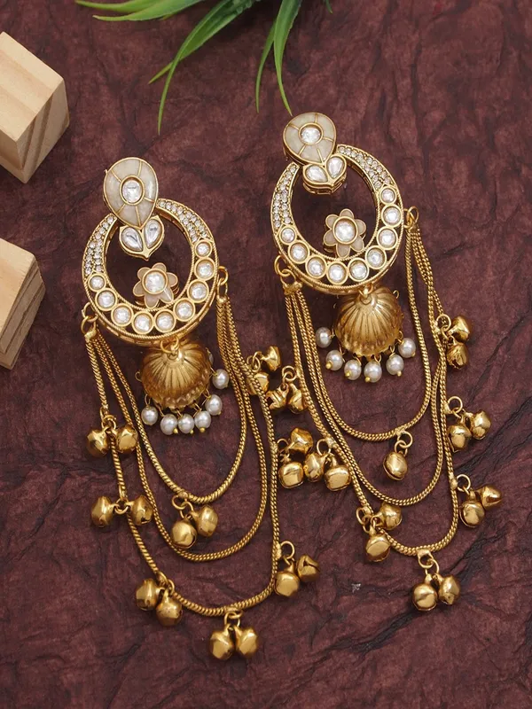 Ethnic_Kashmiri_Style_Gold_Plated_Drop_Earrings_With_Kundan_&_Bell_Tassels