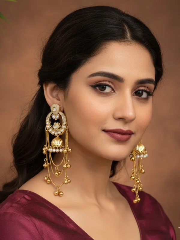 Ethnic_Kashmiri_Style_Gold_Plated_Drop_Earrings_With_Kundan_&_Bell_Tassels