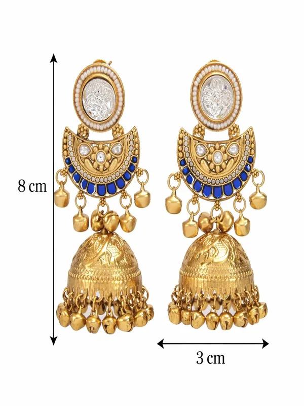 Gold_Plated_Kashmiri_Jhumka_Earrings_With_Kundan_Work_&_Ghungroo_Danglers