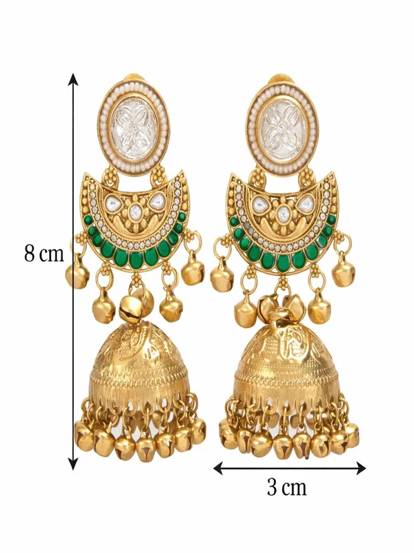Gold_Plated_Kashmiri_Jhumka_Earrings_With_Kundan_Work_&_Ghungroo_Danglers