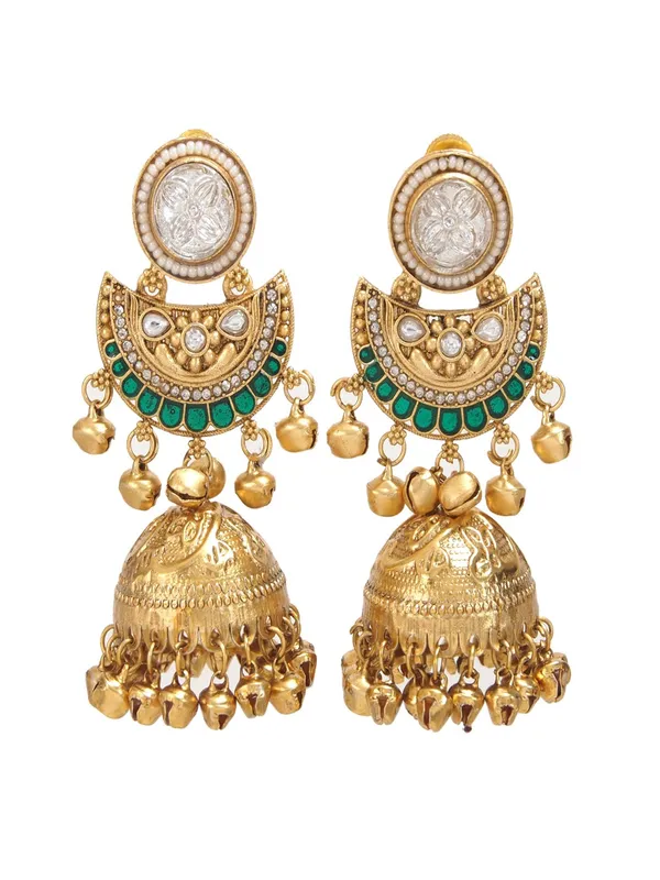 Gold_Plated_Kashmiri_Jhumka_Earrings_With_Kundan_Work_&_Ghungroo_Danglers