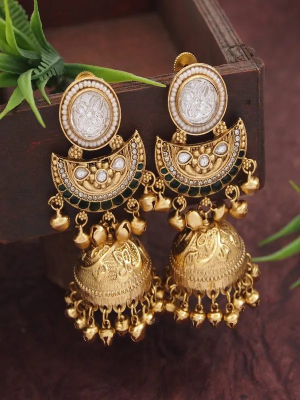 Gold_Plated_Kashmiri_Jhumka_Earrings_With_Kundan_Work_&_Ghungroo_Danglers
