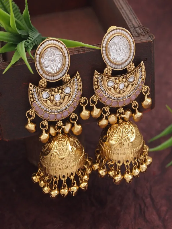 Gold_Plated_Kashmiri_Jhumka_Earrings_With_Kundan_Work_&_Ghungroo_Danglers