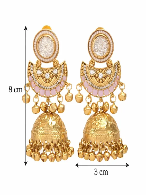 Gold_Plated_Kashmiri_Jhumka_Earrings_With_Kundan_Work_&_Ghungroo_Danglers