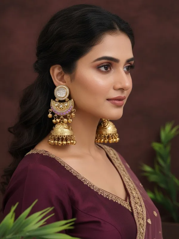 Gold_Plated_Kashmiri_Jhumka_Earrings_With_Kundan_Work_&_Ghungroo_Danglers