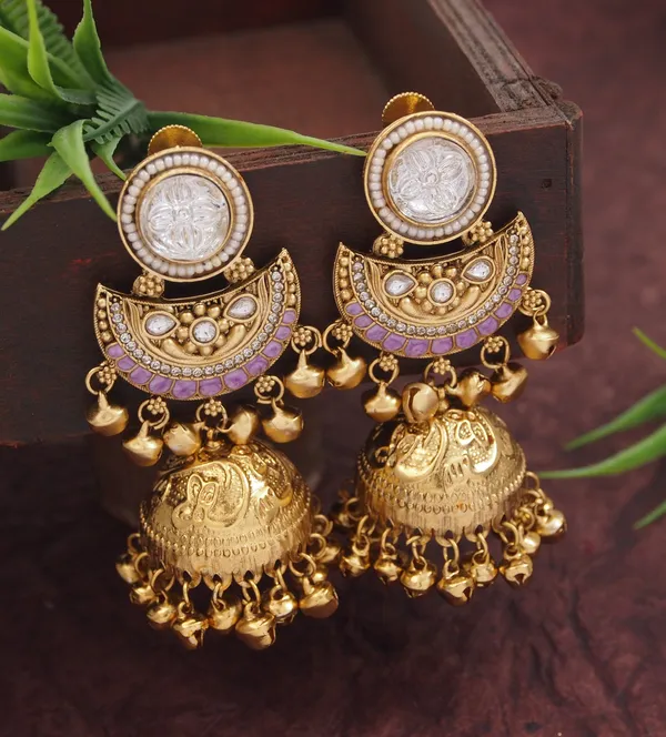 Gold_Plated_Kashmiri_Jhumka_Earrings_With_Kundan_Work_&_Ghungroo_Danglers