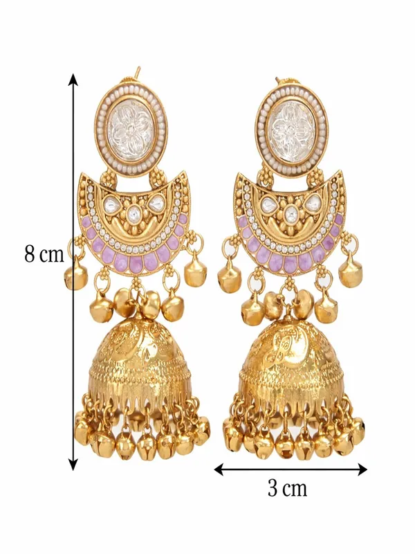 Gold_Plated_Kashmiri_Jhumka_Earrings_With_Kundan_Work_&_Ghungroo_Danglers