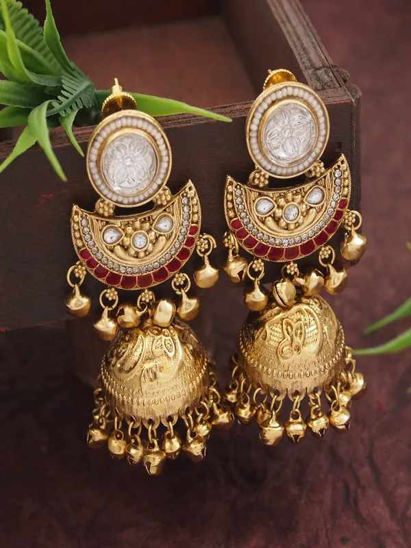 Gold_Plated_Kashmiri_Jhumka_Earrings_With_Kundan_Work_&_Ghungroo_Danglers