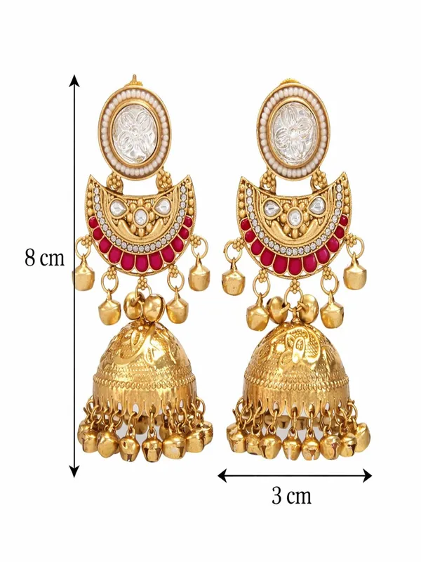 Gold_Plated_Kashmiri_Jhumka_Earrings_With_Kundan_Work_&_Ghungroo_Danglers