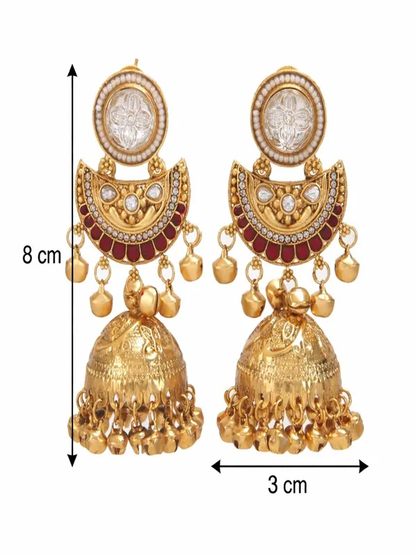 Gold_Plated_Kashmiri_Jhumka_Earrings_With_Kundan_Work_&_Ghungroo_Danglers