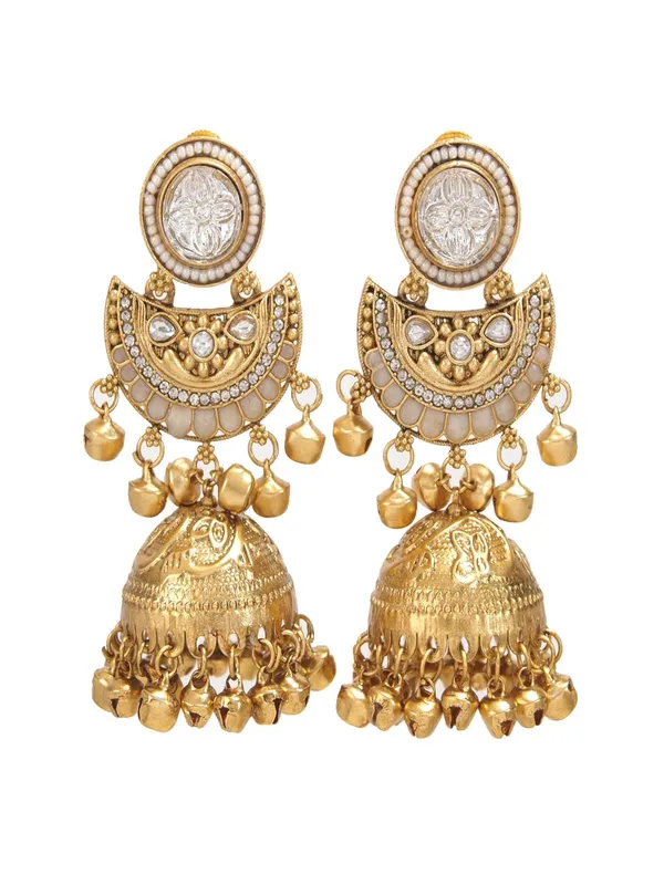 Gold_Plated_Kashmiri_Jhumka_Earrings_With_Kundan_Work_&_Ghungroo_Danglers