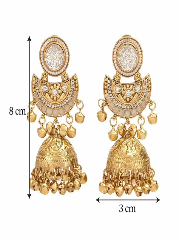 Gold_Plated_Kashmiri_Jhumka_Earrings_With_Kundan_Work_&_Ghungroo_Danglers
