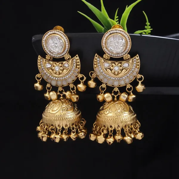 Gold_Plated_Kashmiri_Jhumka_Earrings_With_Kundan_Work_&_Ghungroo_Danglers