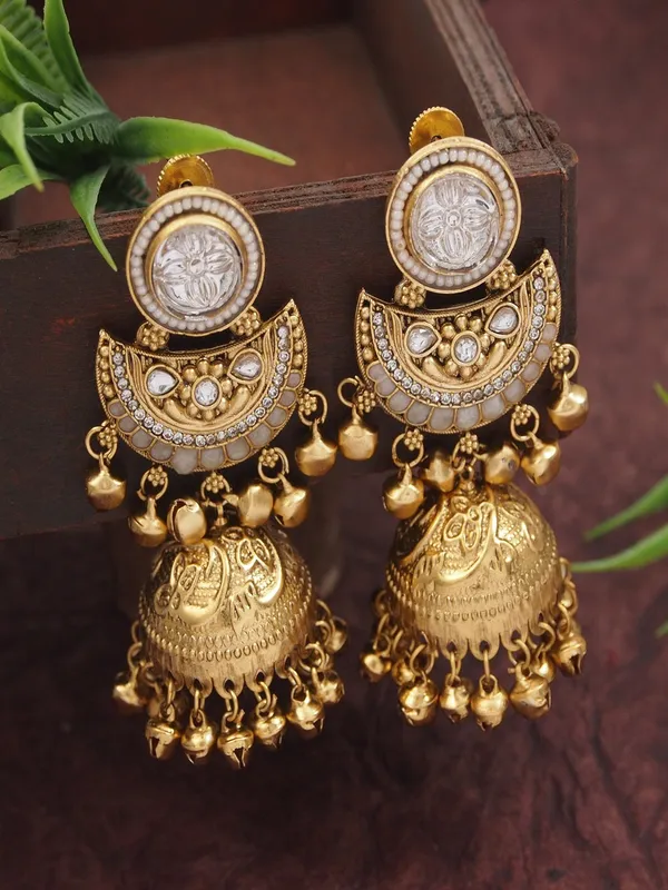 Gold_Plated_Kashmiri_Jhumka_Earrings_With_Kundan_Work_&_Ghungroo_Danglers