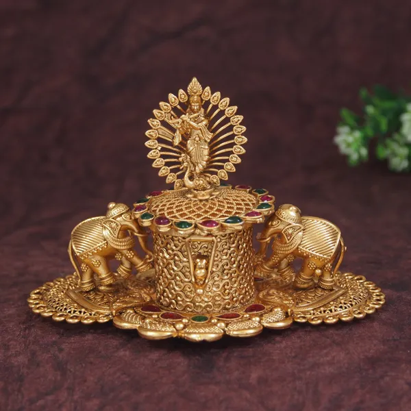 Elegant_Traditional_Brass_Sindoor_Dani_With_Krishna_With_Elephant_Motif