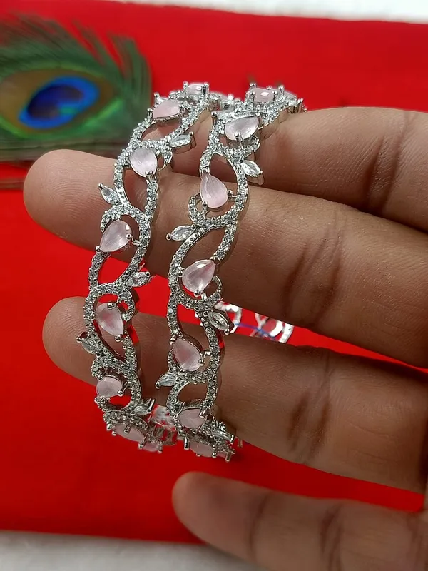 Exquisite_Silver_Toned_Designer_Bangles_With_Mint_Green_Teardrop_Stones