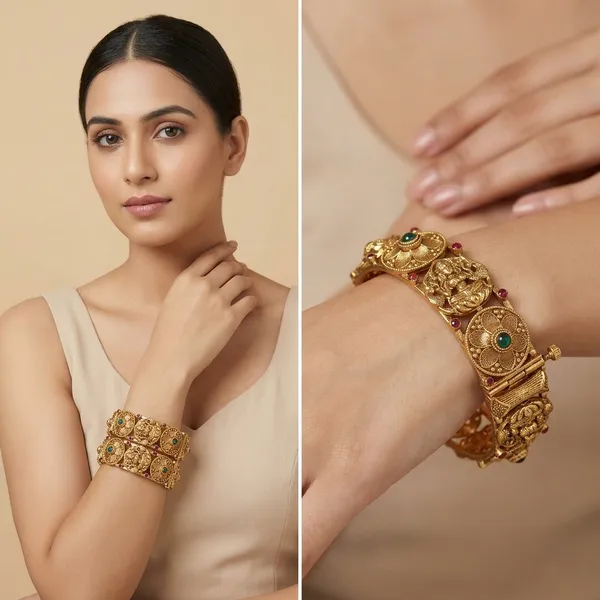 Amazing_Antique_Gold_Maa_Lakshmi_Openable_Kada_Bangle_Temple_Jewellery