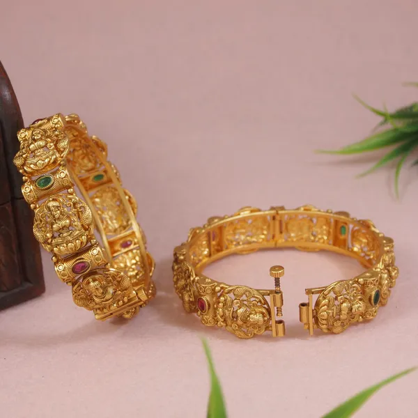Amazing_Antique_Gold_Maa_Lakshmi_Openable_Kada_Bangle_Temple_Jewellery