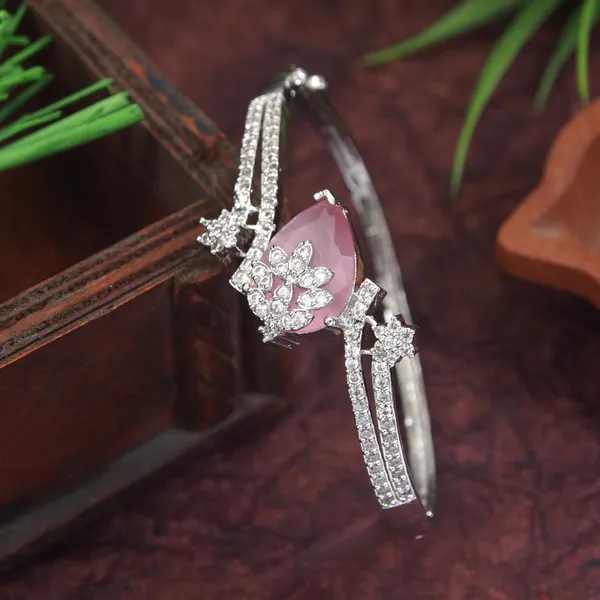 American_Diamond_Free_Size_Openable_Silver_Bracelet