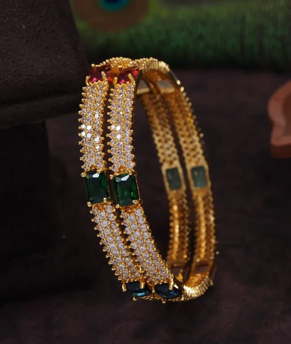 American_Diamond_Gold_Brass_Bangle_Studded_With_Green_And_Ruby_Stones