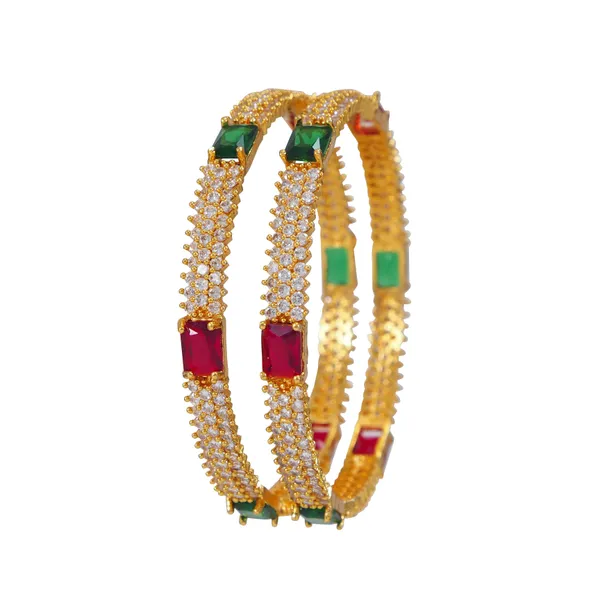 American_Diamond_Gold_Brass_Bangle_Studded_With_Green_And_Ruby_Stones