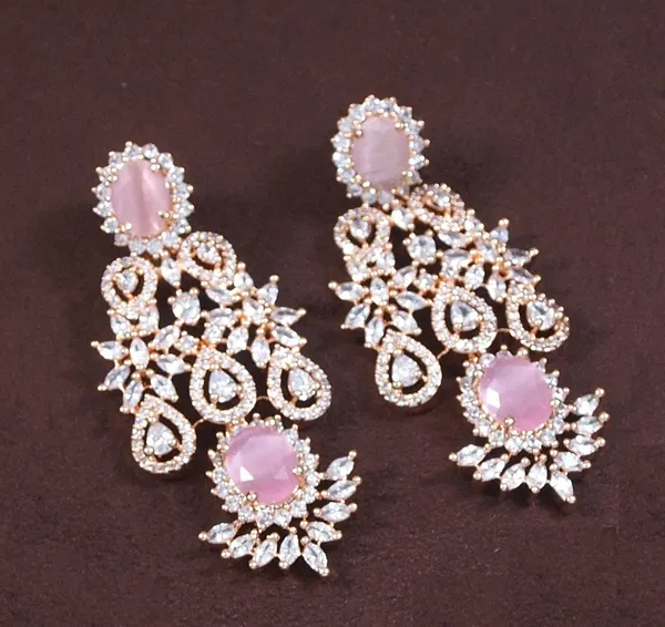 American_Diamond_Pink_Zircon_Rose_Gold_Necklace_Set
