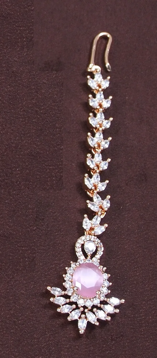 American_Diamond_Pink_Zircon_Rose_Gold_Necklace_Set