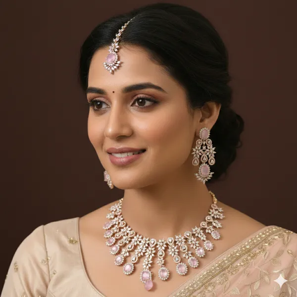 American_Diamond_Pink_Zircon_Rose_Gold_Necklace_Set