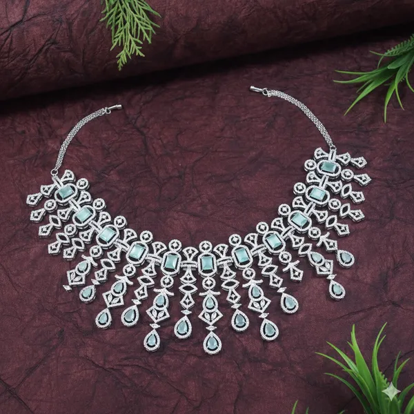 American_Diamond_Mint_Zircon_Silver_Necklace_Set