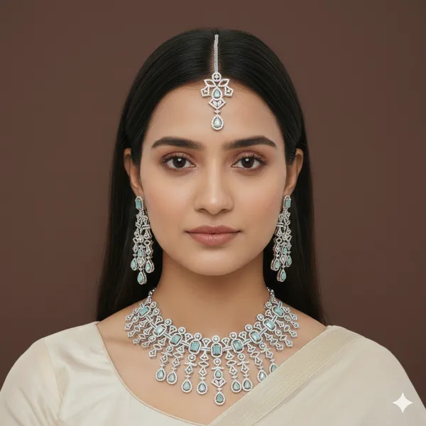 American_Diamond_Mint_Zircon_Silver_Necklace_Set
