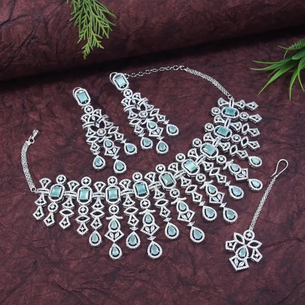American_Diamond_Mint_Zircon_Silver_Necklace_Set