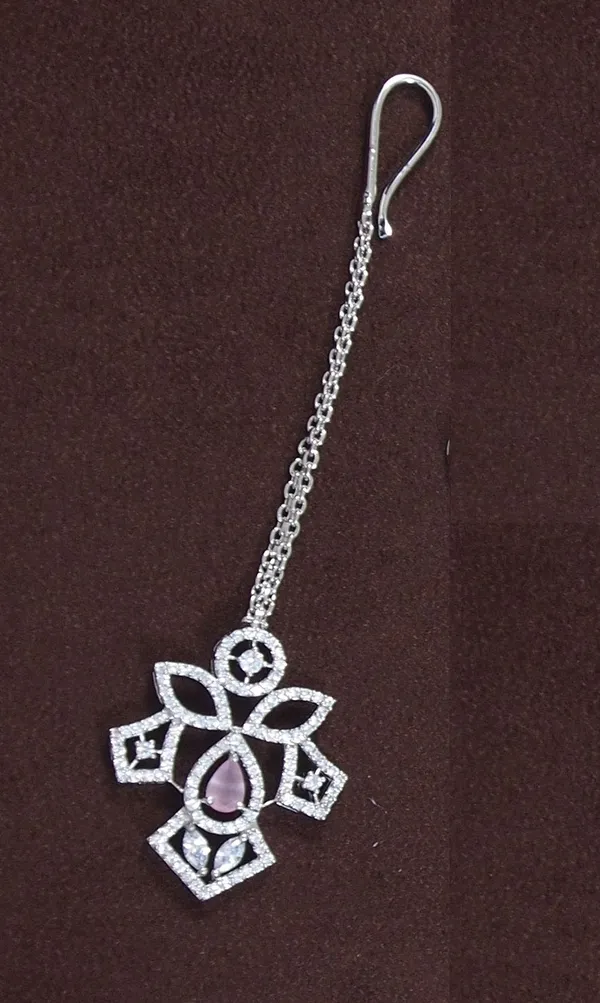 American_Diamond_Pink_Zircon_Silver_Necklace_Set